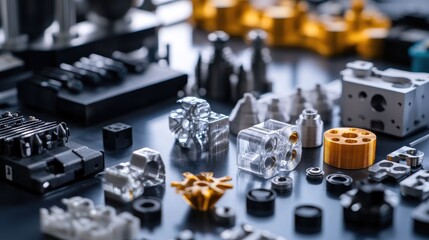 Poster - A close-up of 3D-printed parts arranged for assembly, demonstrating advanced manufacturing techniques and the role of AI design algorithms in creating precision components for modern industries.
