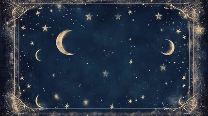 Wall Mural - midnight stars: a celestial frame of stars and moons with a deep navy gradient background