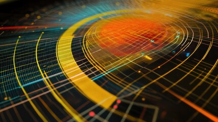 Poster - A close-up of a radar chart on a digital screen, highlighting multiple variables and comparisons with grid lines that enhance data analysis and interpretability in business intelligence.