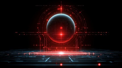 Poster - Abstract Red Energy Sphere Futuristic Technology Background Digital Art