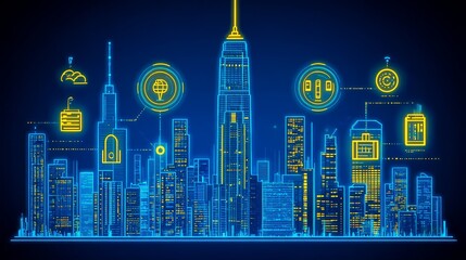 Poster - Futuristic Smart Cityscape Digital Technology Network Innovation