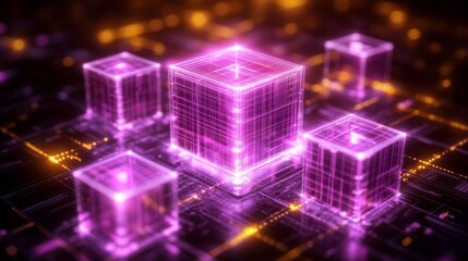 Poster - Abstract Digital Cubes Glowing Network Technology Innovation Concept