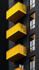 Aufkleber - This modern building showcases vibrant yellow balconies set against a deep black exterior. The minimalist design highlights the elegance of architectural steel structures, capturing urban aesthetics