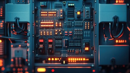 Poster - A detailed view of an electrical cabinet with complex wiring and components, symbolizing the advanced technology driving modern manufacturing systems and industrial control.