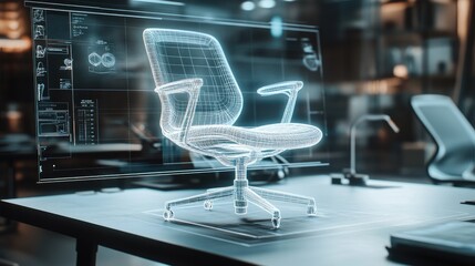 Poster - A digital chair model hovers over a physical sketch on a designer's worktable, with real-time adjustments made using a stylus, blending physical and virtual design elements.