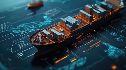 Poster - A digital interface showing a supply chain monitoring system, highlighting real-time delays and proposed alternate routes, symbolizing the complexity of modern logistics management.