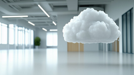 Poster - a cloud floating in an empty office space. 