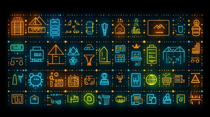 Poster - Abstract Futuristic Neon Glyph Interface Technology Background