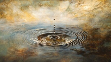 Poster - A droplet poised in suspension, creating ripples in a calm pool, illustrating the far-reaching consequences of one small act or idea.