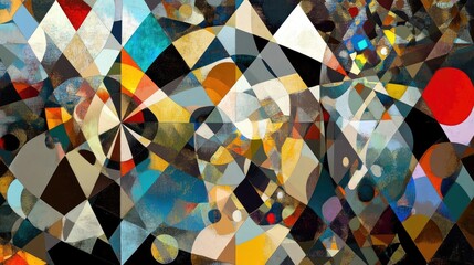 Poster - A dynamic composition of triangles, circles, squares, and rectangles, creating a visually engaging geometric pattern for wallpapers or modern art projects.