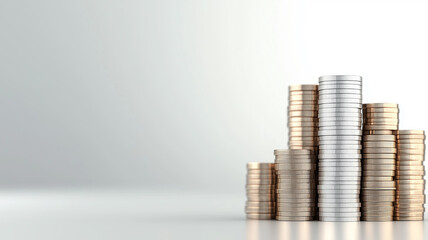 Poster - Stacks of gold and silver coins arranged in ascending order, symbolizing financial growth and wealth.