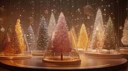 Poster - A glowing forest of bejeweled trees, featuring a clean pedestal for displaying exquisite packaging designs.