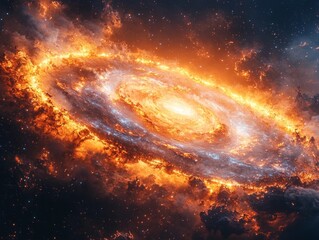 Poster - Futuristic Metallic Frame Encapsulating Swirling Galaxy Scene Hovering in Minimalist Space