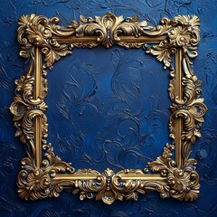 Poster - Ornate Victorian Style Gold Filigree Frame Isolated on Royal Blue Velvet Textured Background