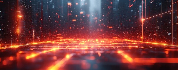 Poster - glowing holographic frame with pulsating energy lines on dark gradient backdrop