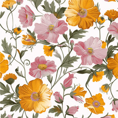 Wall Mural - Romantic Floral Seamless Pattern