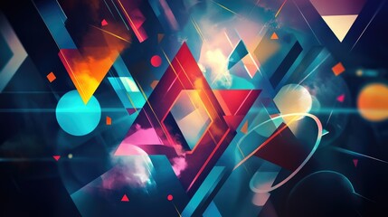 Aufkleber - A playful and colorful vector design of triangles, circles, squares, and rectangles, ideal for use as a wallpaper, card design, or creative background.