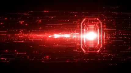 Poster - Abstract Red Energy Core Digital Stream Data Flow Futuristic Technology Background