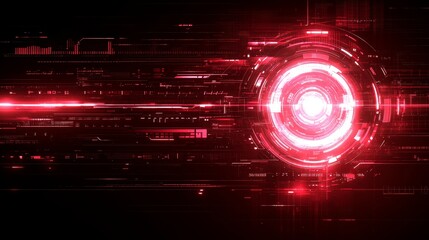 Poster - Abstract Red Digital Technology Background Futuristic Interface Design Glowing Energy Particles Network Connections