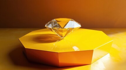 Aufkleber - A radiant yellow hexagon podium with a dazzling diamond centerpiece, ready to display high-end product packaging.