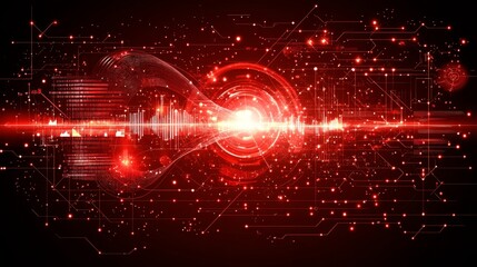 Poster - Abstract Red Digital Technology Background Futuristic Innovation Network Data Stream Graphic Design