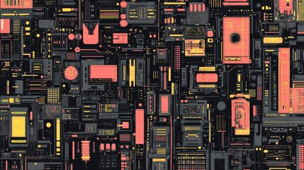 Poster - Abstract Geometric Tech Pattern Seamless Design Digital Art Background Texture