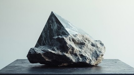 Poster - A rugged, rough boulder with a sharp triangular stone set as a mock-up pedestal for luxury cosmetic packaging.