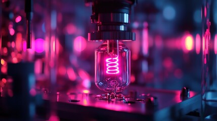 Poster - Illuminated filament experiment with glowing helix in scientific environment
