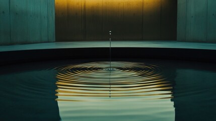 Aufkleber - A single droplet suspended in air, creating ripples in a serene pool, symbolizing the spreading influence of actions and thoughts.