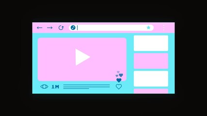Aufkleber - Animated web browser window with video player with digital pixel scan effect. Alpha channel