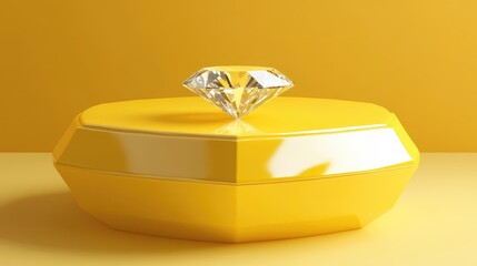 Poster - A sleek yellow hexagonal podium with a diamond centerpiece, awaiting an elegant product for a modern packaging display.