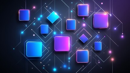 Poster - Abstract Neon Cubes Digital Art Futuristic Technology Background