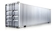 © Somsom - image of a metallic shipping container with a reflective surface illuminated by soft lighting and isolated against a pure white background for a clean modern and minimalist aesthetic
