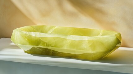 Poster - A smooth, polished yellow-green rhombus podium, awaiting a luxurious product package to complete the display.