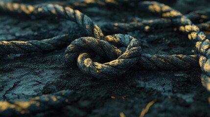Aufkleber - A solid loop knot stands resilient amid a pile of broken ropes, symbolizing the strength of unity and persistence in challenging times.
