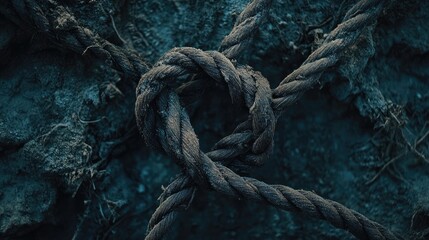Aufkleber - A sturdy loop knot holding firm among broken, frayed ropes, symbolizing resilience, strength, and unity in a grounded setting.