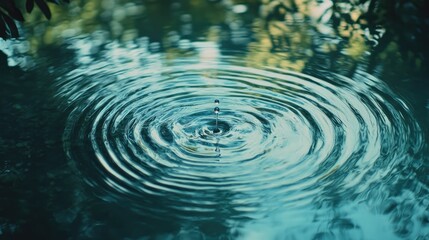 Aufkleber - A suspended droplet causing ripples in a calm pool, symbolizing how actions and ideas can ripple outward and create lasting influence.