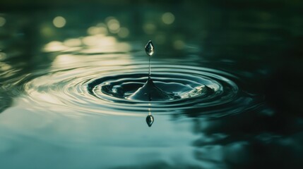 Aufkleber - A suspended water droplet sending ripples across a calm pool, symbolizing the far-reaching impact of actions and ideas.