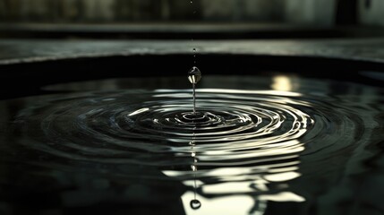 Aufkleber - A suspended water droplet sending ripples across a calm pool, symbolizing the far-reaching impact of actions and ideas.