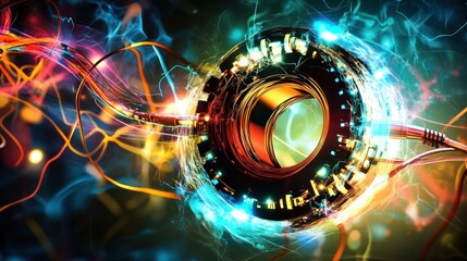 Leinwandbilder - Data transmission through a circular gateway with energy flow visualization