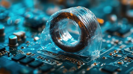 Poster - Encapsulated inductor component resting on a circuit motherboard surface