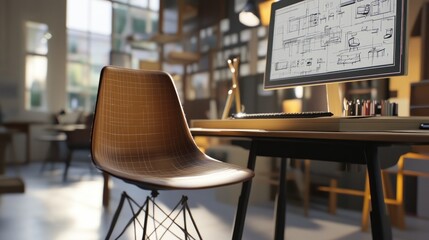 Poster - A virtual chair model hovers above a sketch on a designer's worktable, with adjustments made in real-time using a stylus, demonstrating the fusion of traditional and modern design techniques.