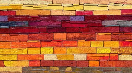 Poster - Abstract Brickwork, A Multicolored Mosaic of Textured Rectangular Shapes