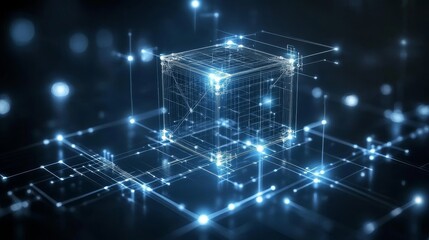 Poster - Abstract Digital Network Data Cube Futuristic Technology Blockchain Concept Illustration