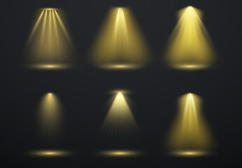 Wall Mural - bright yellow spotlight effect with rays and glowing flare for stage, theater, concert, or festive b