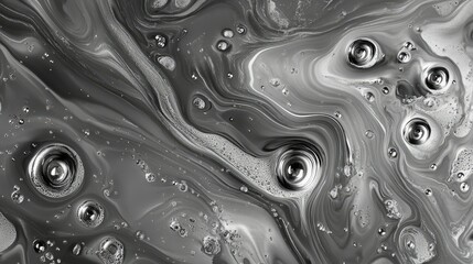 Poster - Abstract Black and White Liquid Texture with Bubbles and Swirls