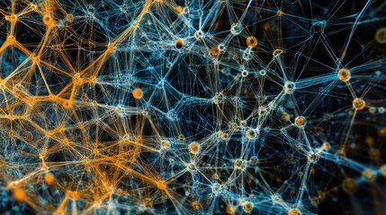 Poster - Abstract Network Design with Orange and Blue Connections in Dark Background