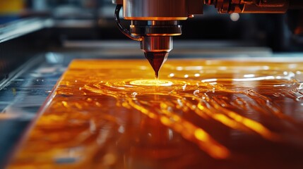 Aufkleber - Close-up of material being fed into a CNC machine, capturing the speed and precision of processing, a key element of a responsive engineering strategy in modern manufacturing.