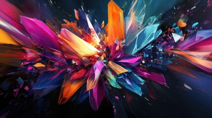 Poster - Vibrant Abstract Crystal Burst with Dynamic Color Explosion