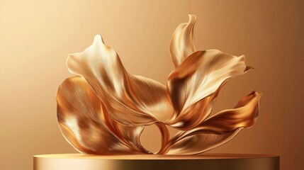 Poster - Elegant golden petals swirling in wax, set on a minimalist podium ready for product presentation in a luxurious setting.
